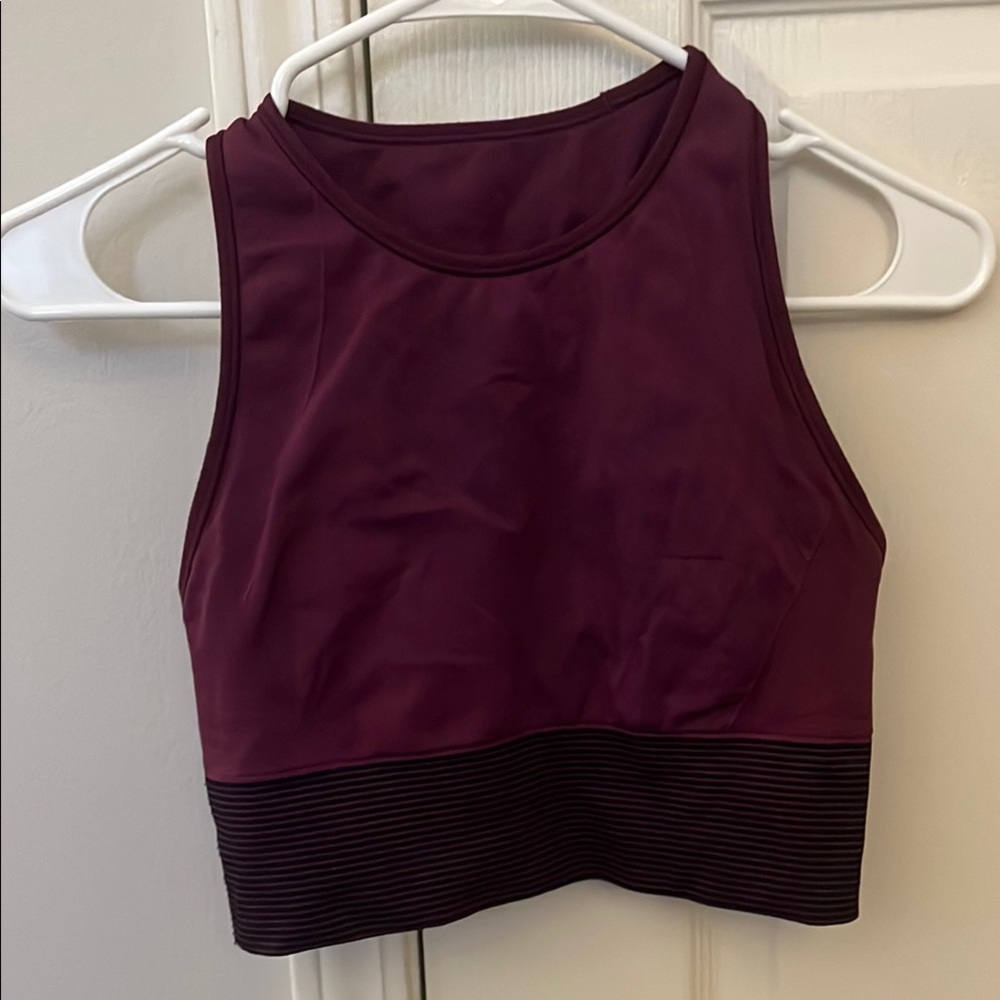 lululemon athletica plum high-neck cropped tank with striped band